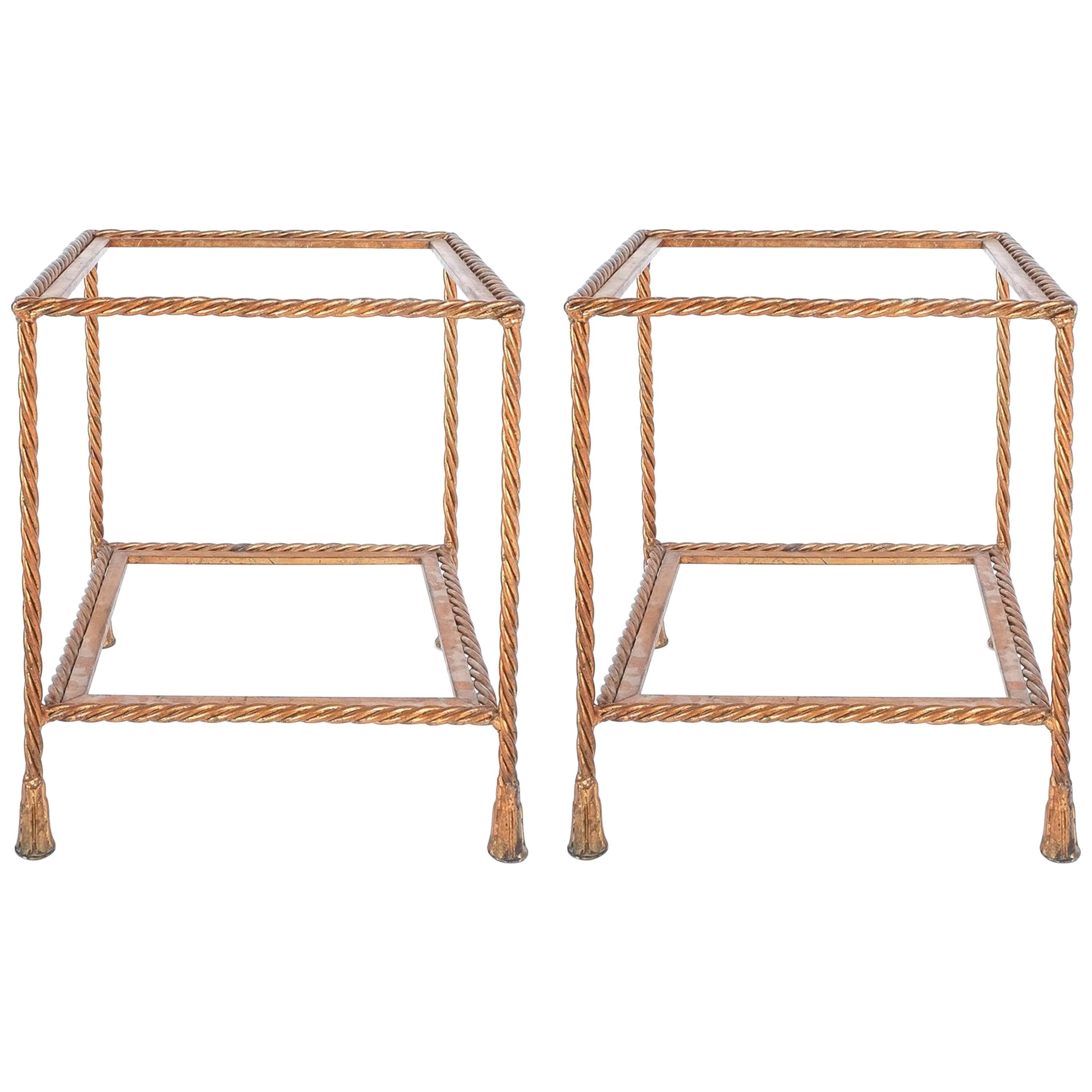 Pair of Golden Iron Rope Side Tables, Attributed Maison Jansen, France, 1950