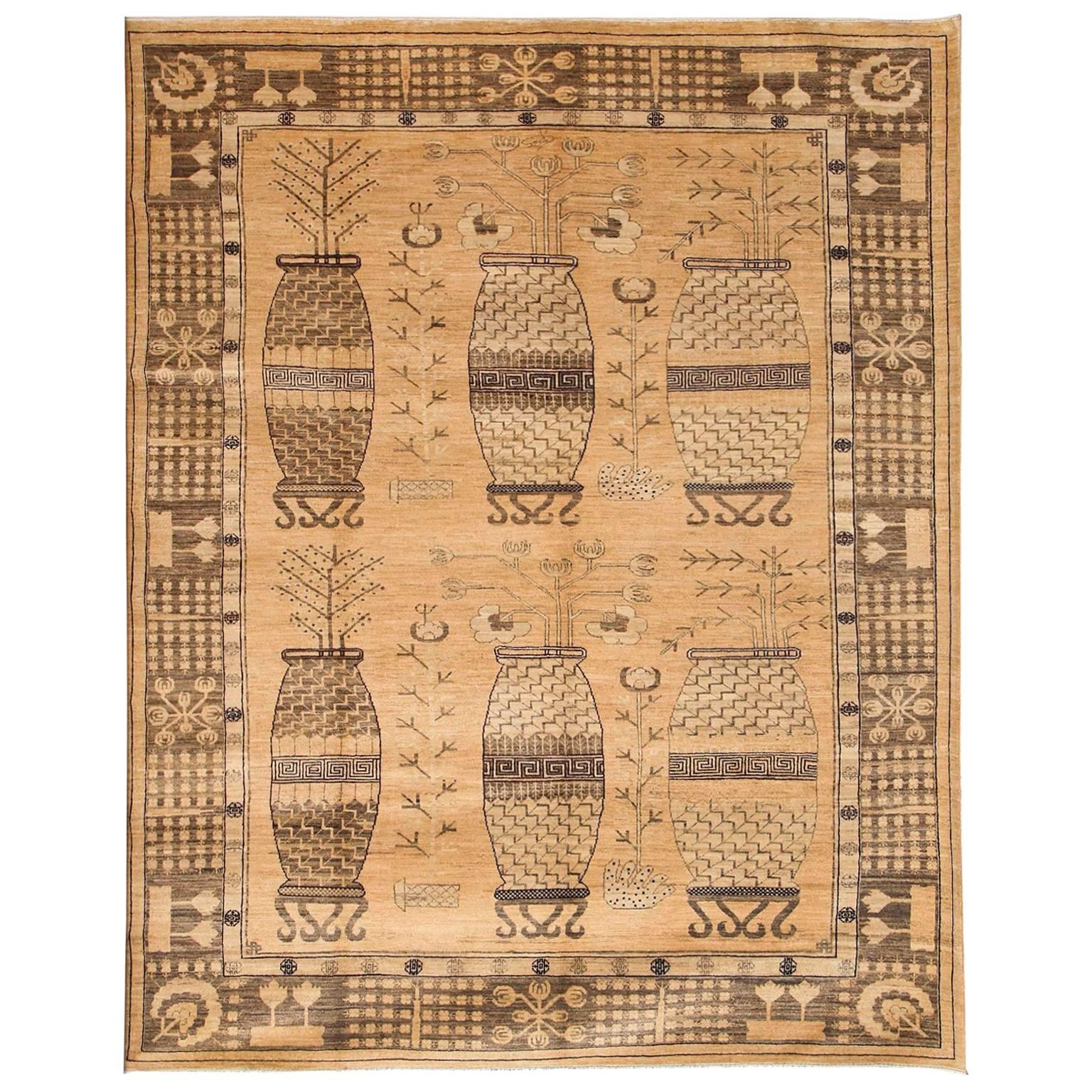 Neutral Contemporary Wool Persian Rug, 8' x 10'