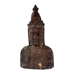 Monumental Bust of Boddhisattva in Carved Wood, China, 19th Century