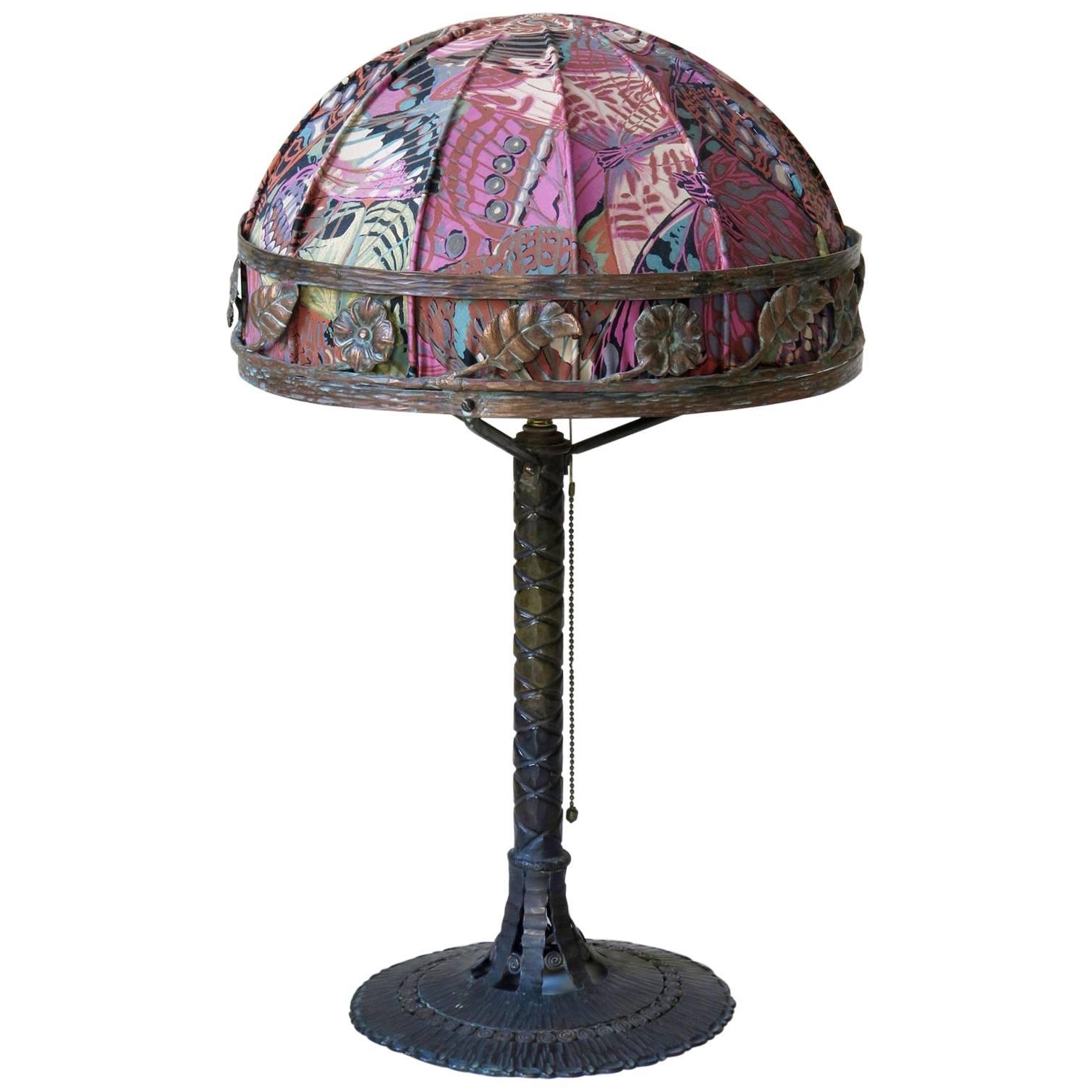 French Art Deco Wrought Iron Table Lamp, circa 1930s For Sale