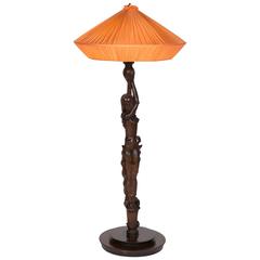 Carved Wood Figural Tall Table or Floor Lamp, German, circa 1920