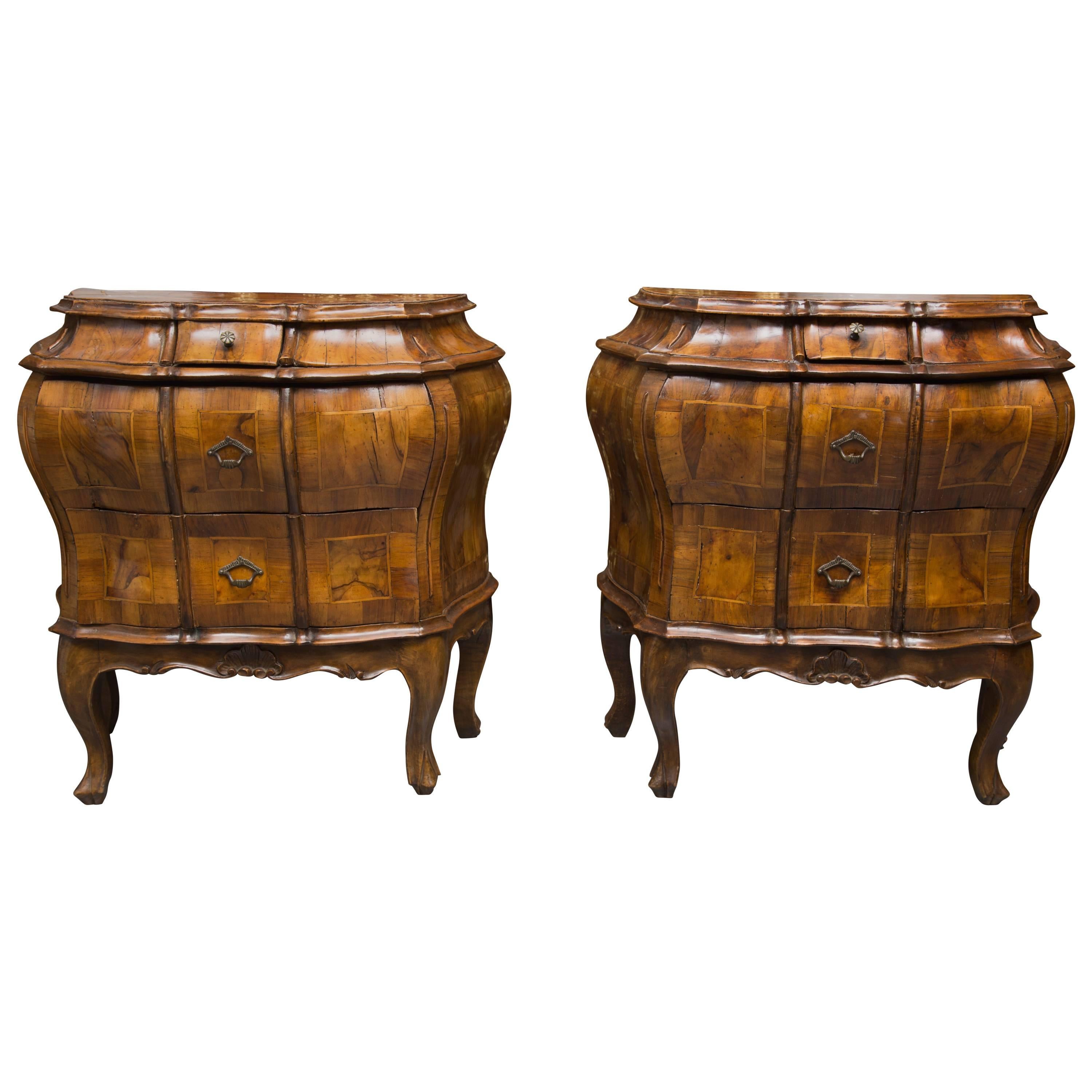 19th Century Pair of Italian Rococo Style Walnut Commodes