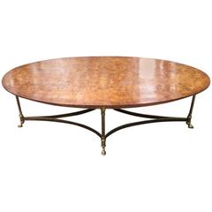 Labarge Burled Walnut and Brass Cocktail Table