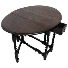 17th Century Oak Barley Twist Drop-Leaf Table owned by Actress Jean Simmons