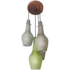 Beautiful Italian Stilnovo Four Opaline Glasses Chandelier, circa 1960