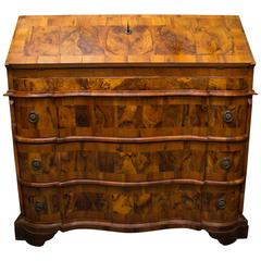 19th Century Italian Rococo Burl Walnut Slant Front Desk 8