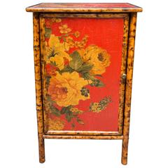 Painted and Decoupage Bamboo Side Cabinet