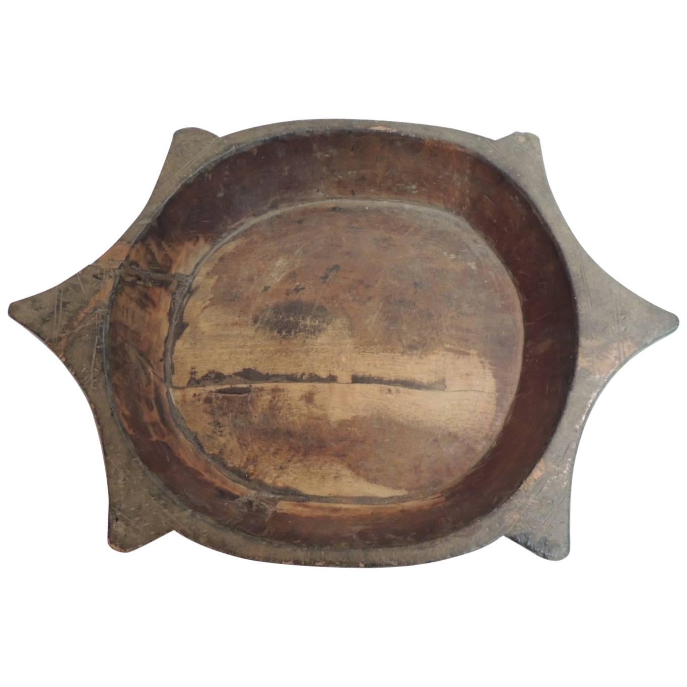 African Hand-Carved Wood Artisanal Serving Bowl