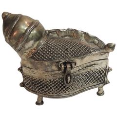 Vintage Silver Indian Box with Seashell Top