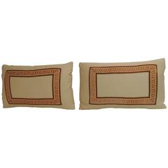 Pair of Vintage French Ribbon Red and Yellow Decorative Lumbar Pillows