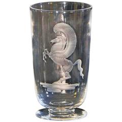 "Rearing Pegasus," Classic Art Deco Engraved Glass Vase, Waugh for Steuben 5