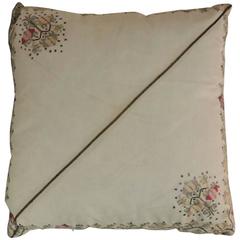 19th Century Turkish Embroidered Linen Square Decorative Pillow 7