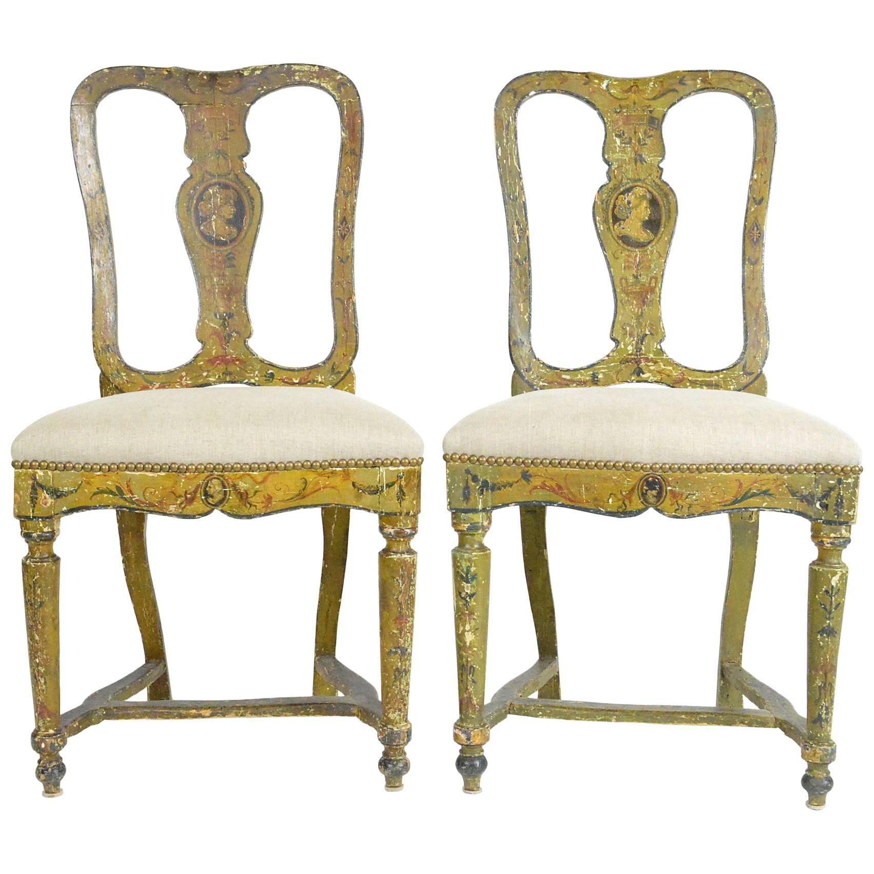 Pair of Venetian Painted Side Chairs For Sale