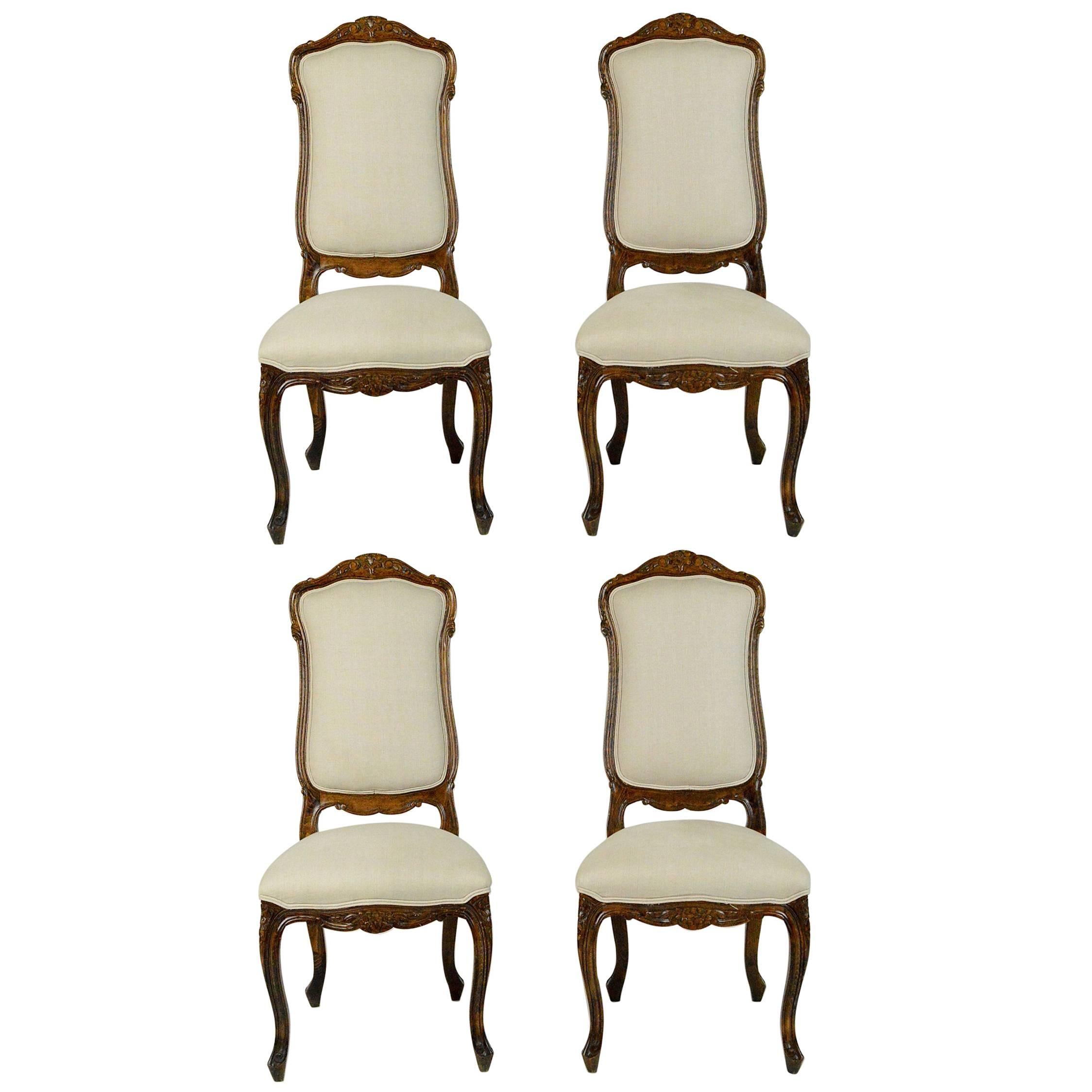 Set of Four Louis XVI Style Fruitwood High Back Side Chairs For Sale