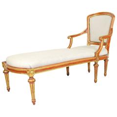 Antique French Directoire Style Painted and Parcel Gilt Chaise Lounge