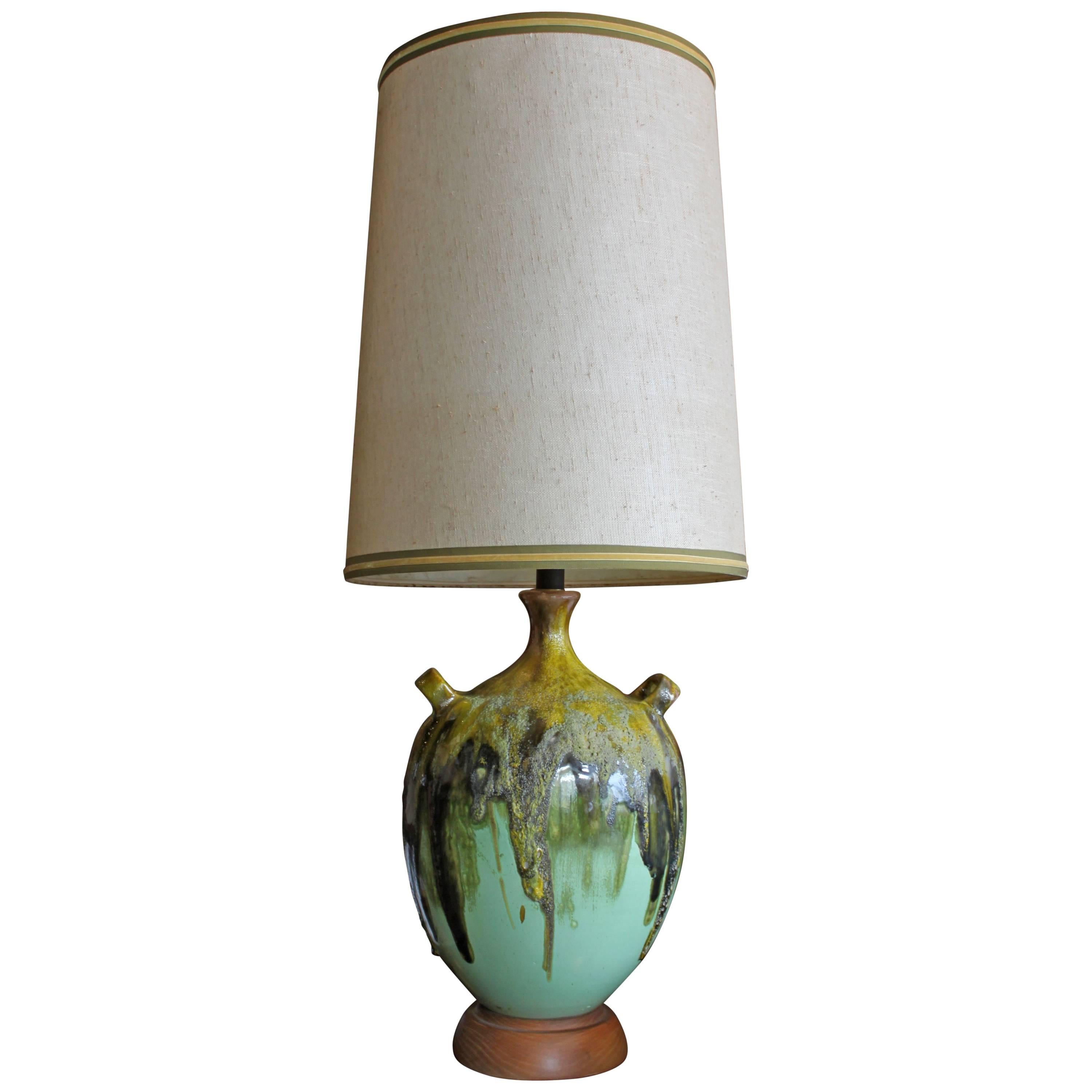 MidCentury Modern Drip Glazed Pottery Lamp at 1stDibs
