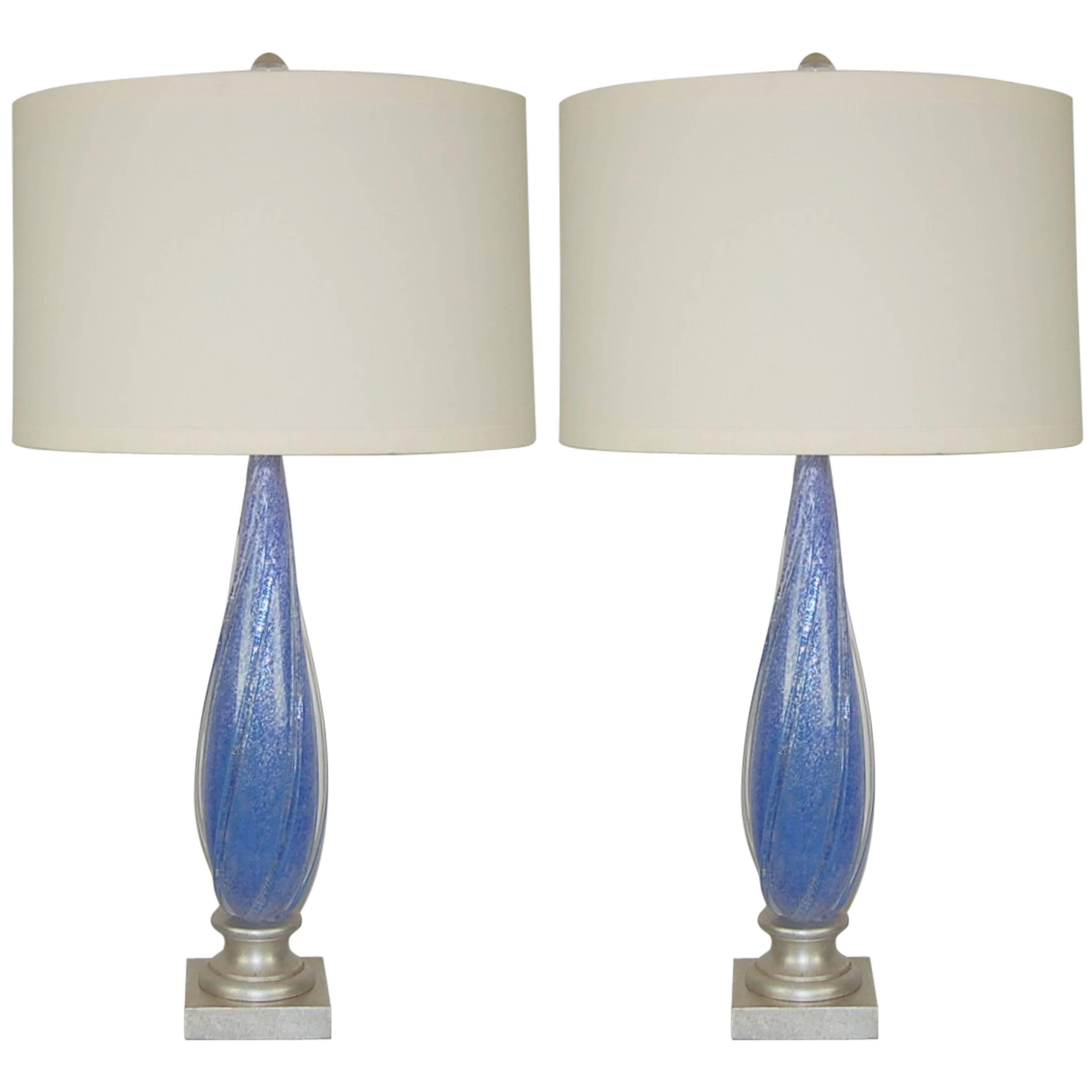 Blue Murano Vintage Italian Table Lamps Pulegoso For Sale