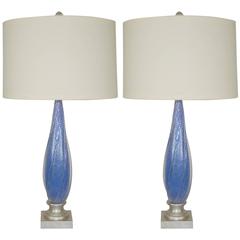 Blue Murano Vintage Italian Table Lamps Pulegoso
