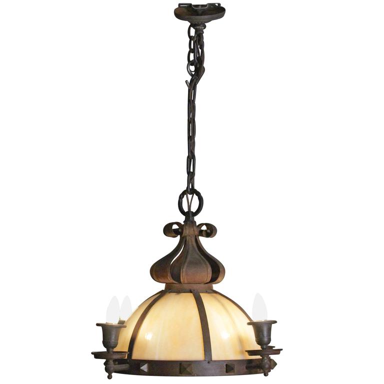 1910 Arts And Crafts Dome Chandelier With Slag Glass At 1stdibs 1910 Arts Crafts Dome Chandelier With Slag Glass For