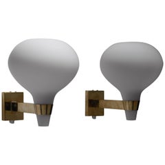 Lisa-Johansson Pape Brass and Opaline Glass Wall Lamps, Finland, 1950s 2
