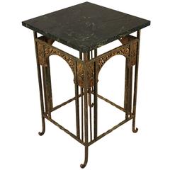 1920s Spanish Revival Iron Polychrome Side Table with Marble Top
