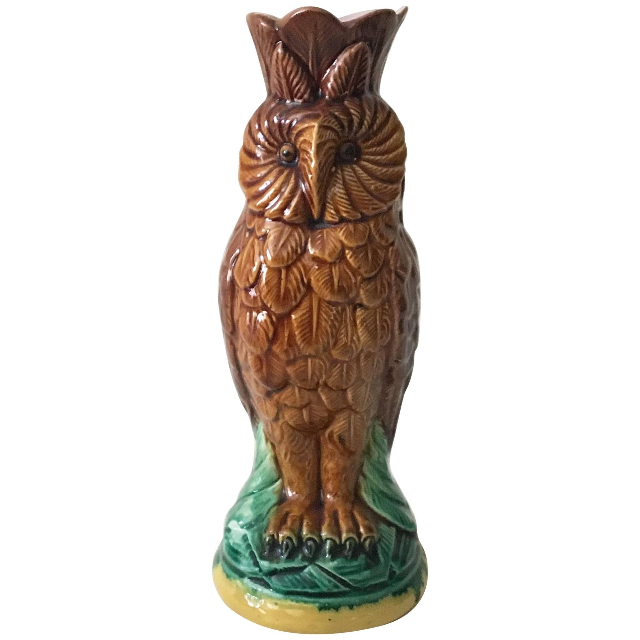 19th Century English Majolica Owl Vase