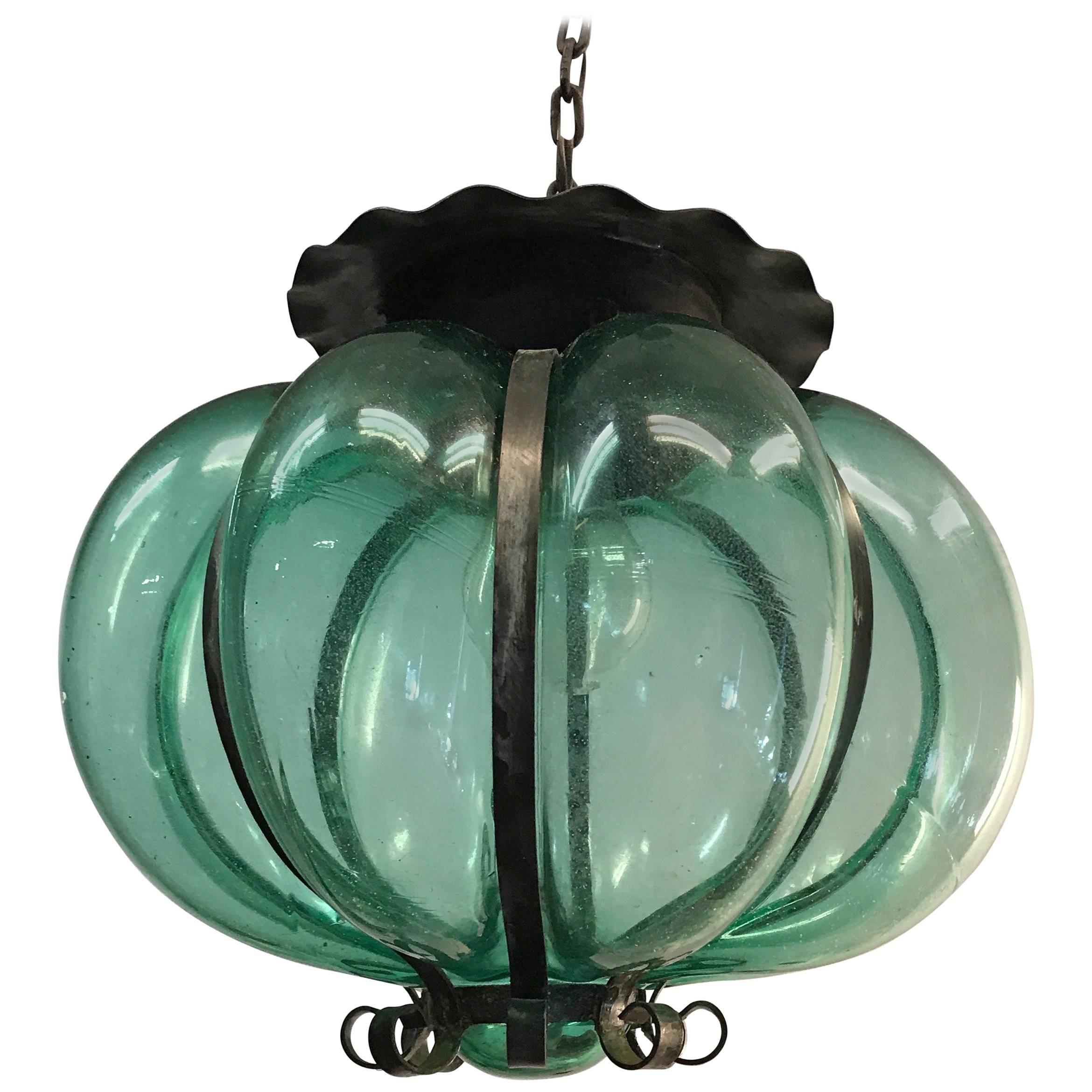 Vintage Mouth Blown Thick Glass Venetian Style Pendant Light Ceiling Fixture