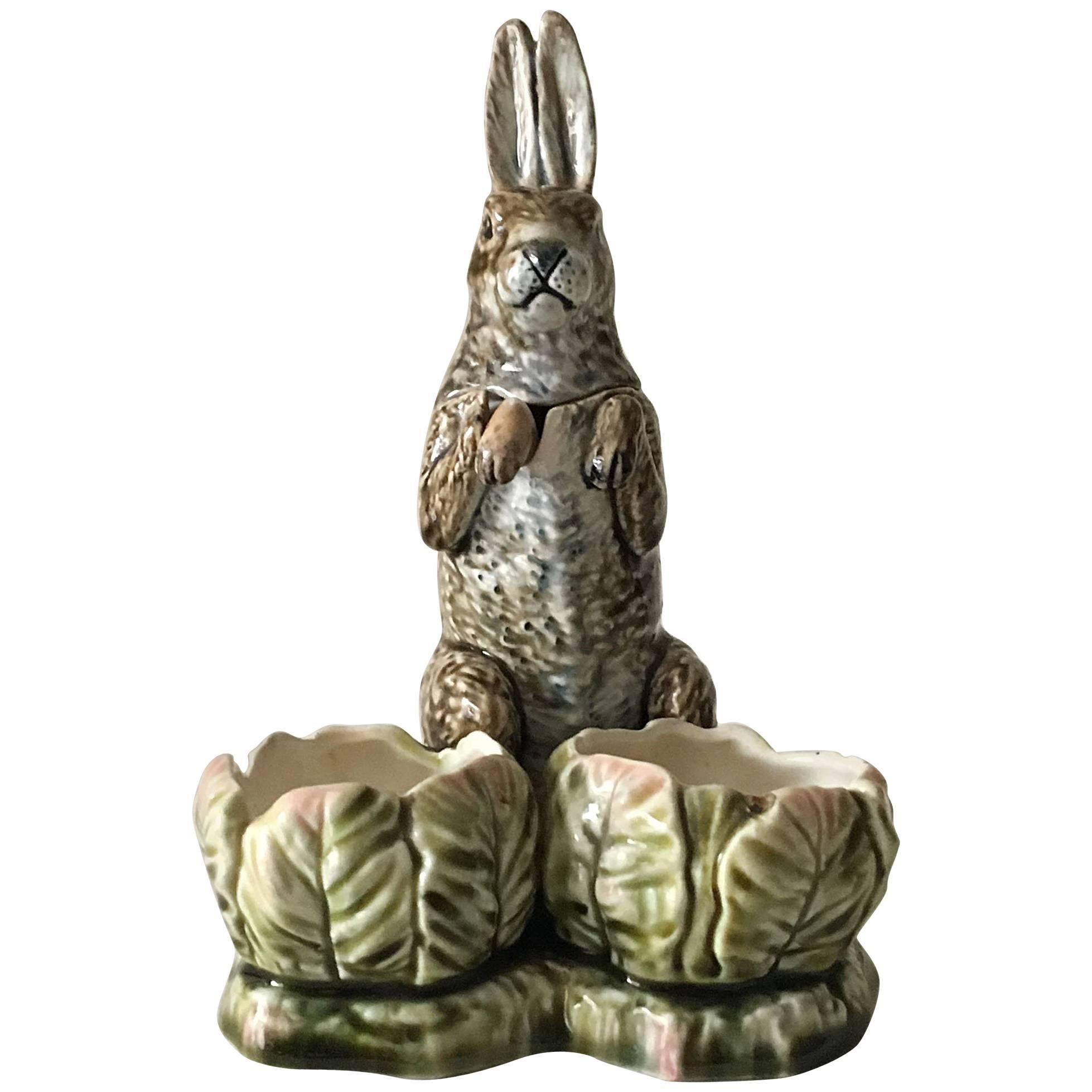 Majolica Condiment Stand Rabbit Set, circa 1900