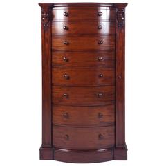 Early Victorian Mahogany Bow Fronted Eight-Drawer Wellington Chest