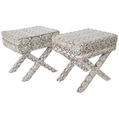 Mid-Century Modern Pair of Billy Baldwin Style "X" Benches Ottomans Footstools 1