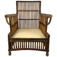 Vintage Stunning Art Deco Split Reed / Stick Wicker Lounge Chair by Niagara Reedcraft