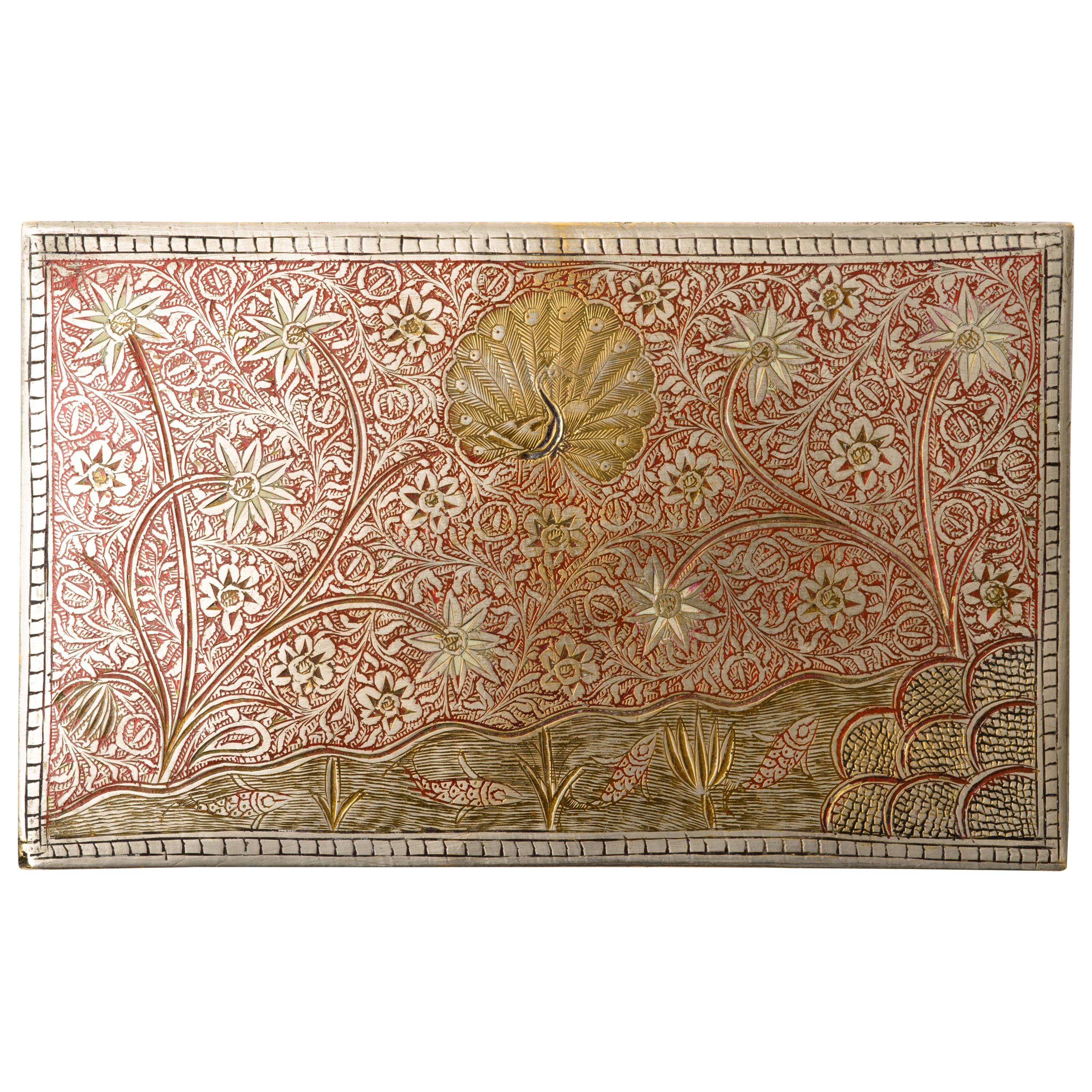Indian Shalimar Scene Brass and Nickel Engraved Box