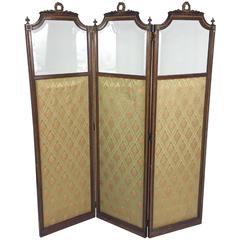 19th Century French Carved Walnut and Gilt Three-Fold Screen 1