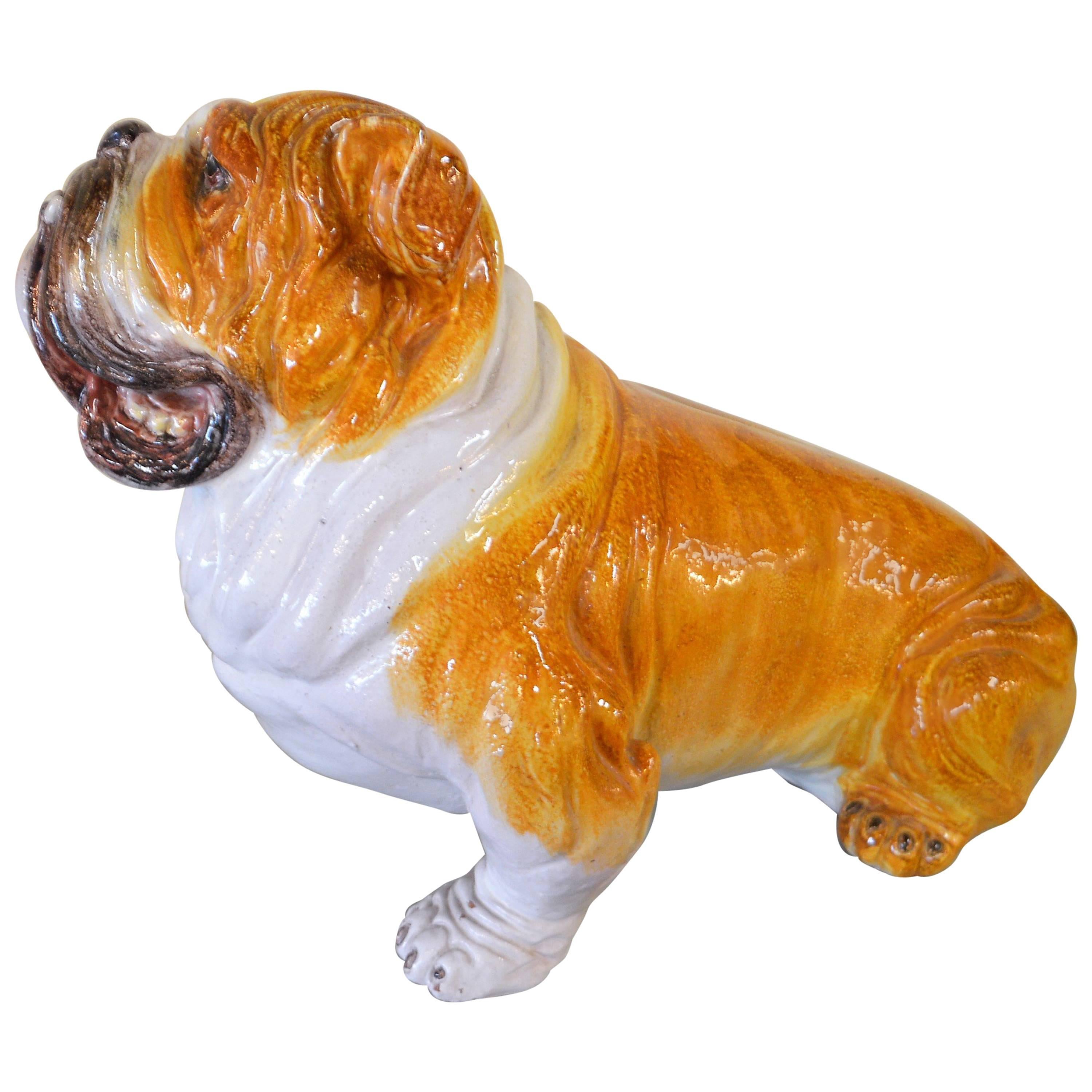 Lifesize Bulldog Made of Terra Cotta and Finished with a Glazed Ceramic