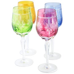 Four Hand-Cut Floral Crystal Water Glasses by Varga Avignon