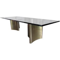 Glass-Topped Dining Table with Two Mastercraft Brass-Plated Steel Trilobi Bases
