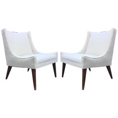 Pair of Swank Vintage Harvey Probber Lounge Chairs with Brass Handle Pulls 6