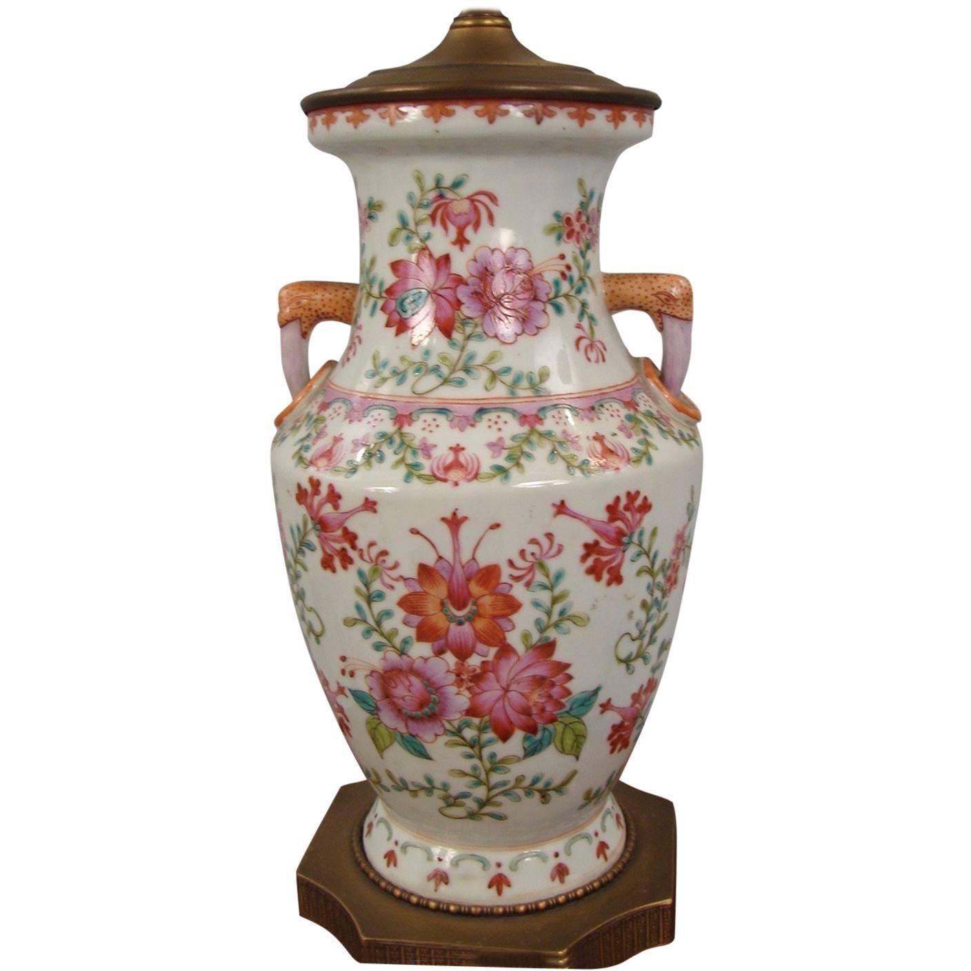 Chinese Export Famille Rose Vase Now Electrified