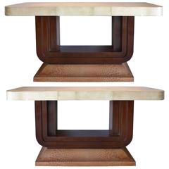 Art Deco Goatskin and Ostrich Skin Clad Console Tables, Pair 3