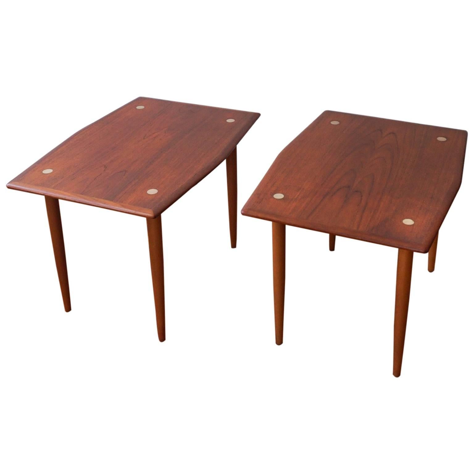 Pair of Scandinavian Teak Side Tables with Brass Elements by DUX