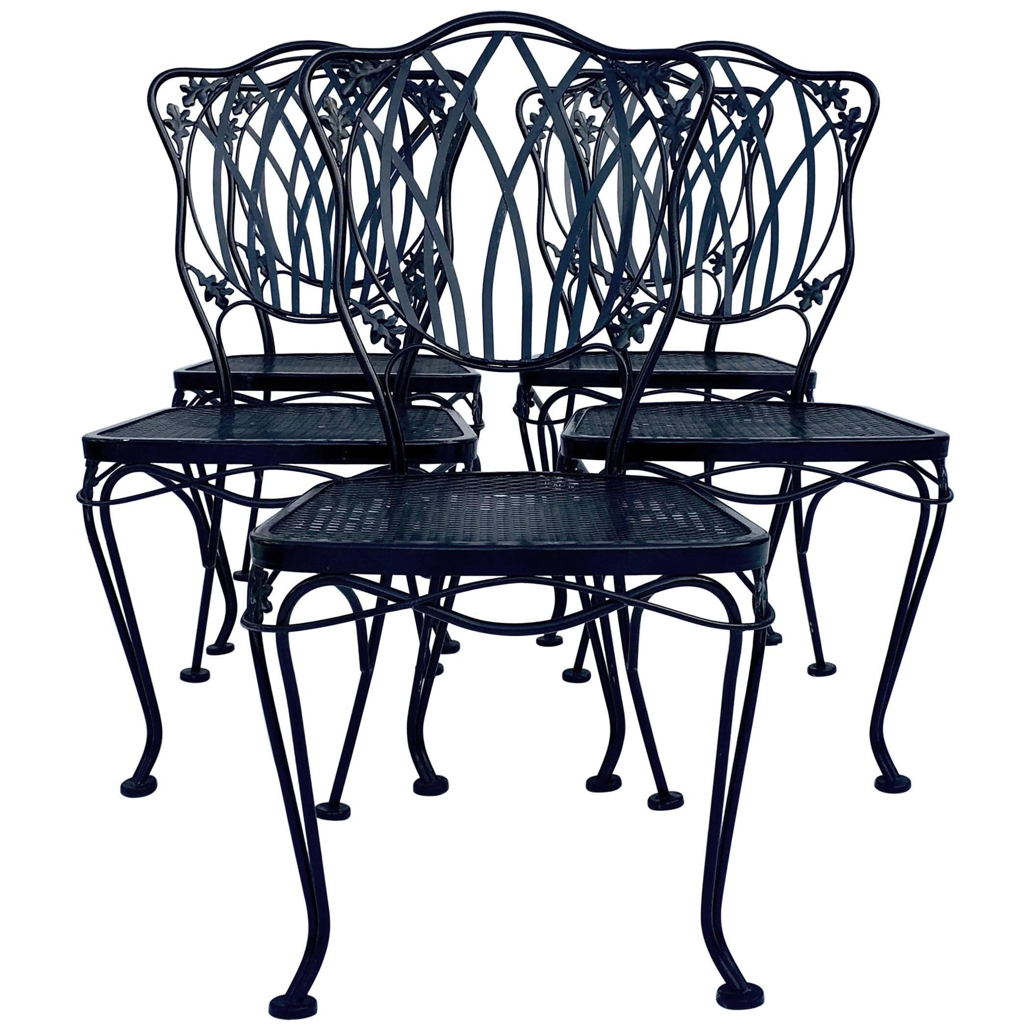 1950'S Wrought Iron Mesh Floral & Vine Chairs By Woodard-S/5 For Sale