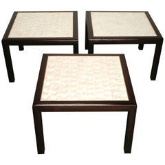 1960's Capiz Shell Inlay Top Occasional Side Table set of 3