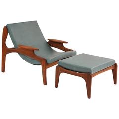 Adrian Pearsall Walnut and Leather Lounge Chair and Ottoman