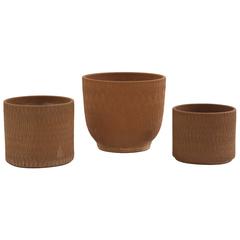 Three Gainey Sgraffito Ceramic Planters