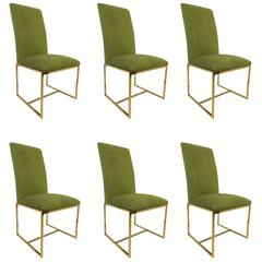 Set of Six Brass High Back Dining Chairs by Milo Baughman