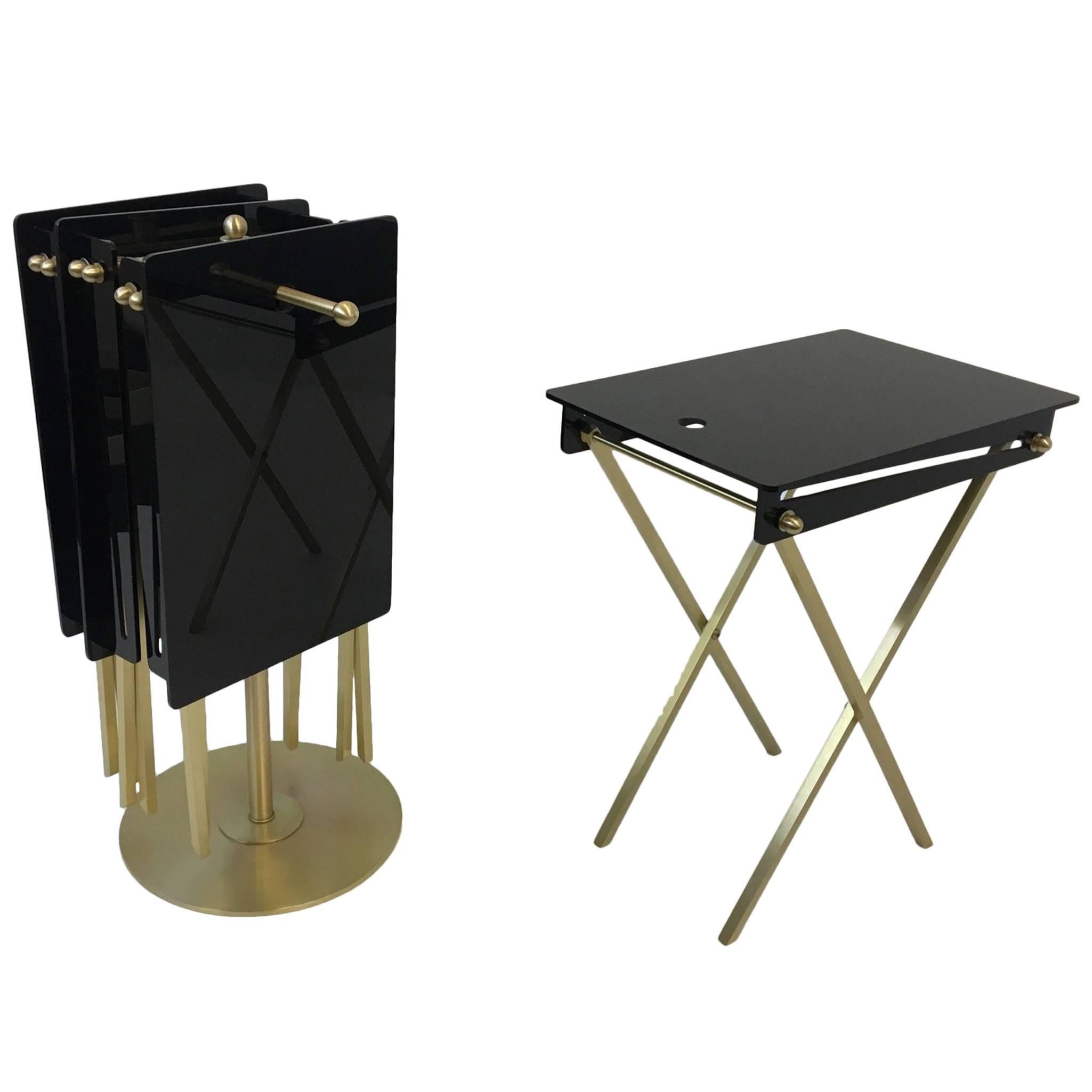Set of Four Brass and Acrylic Cocktail Tray Tables by Charles Hollis Jones