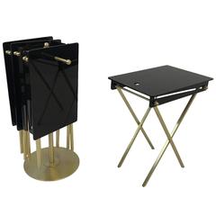 Set of Four Brass and Acrylic Cocktail Tray Tables by Charles Hollis Jones 1