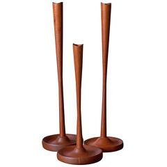 Vintage Teak Candleholder Set