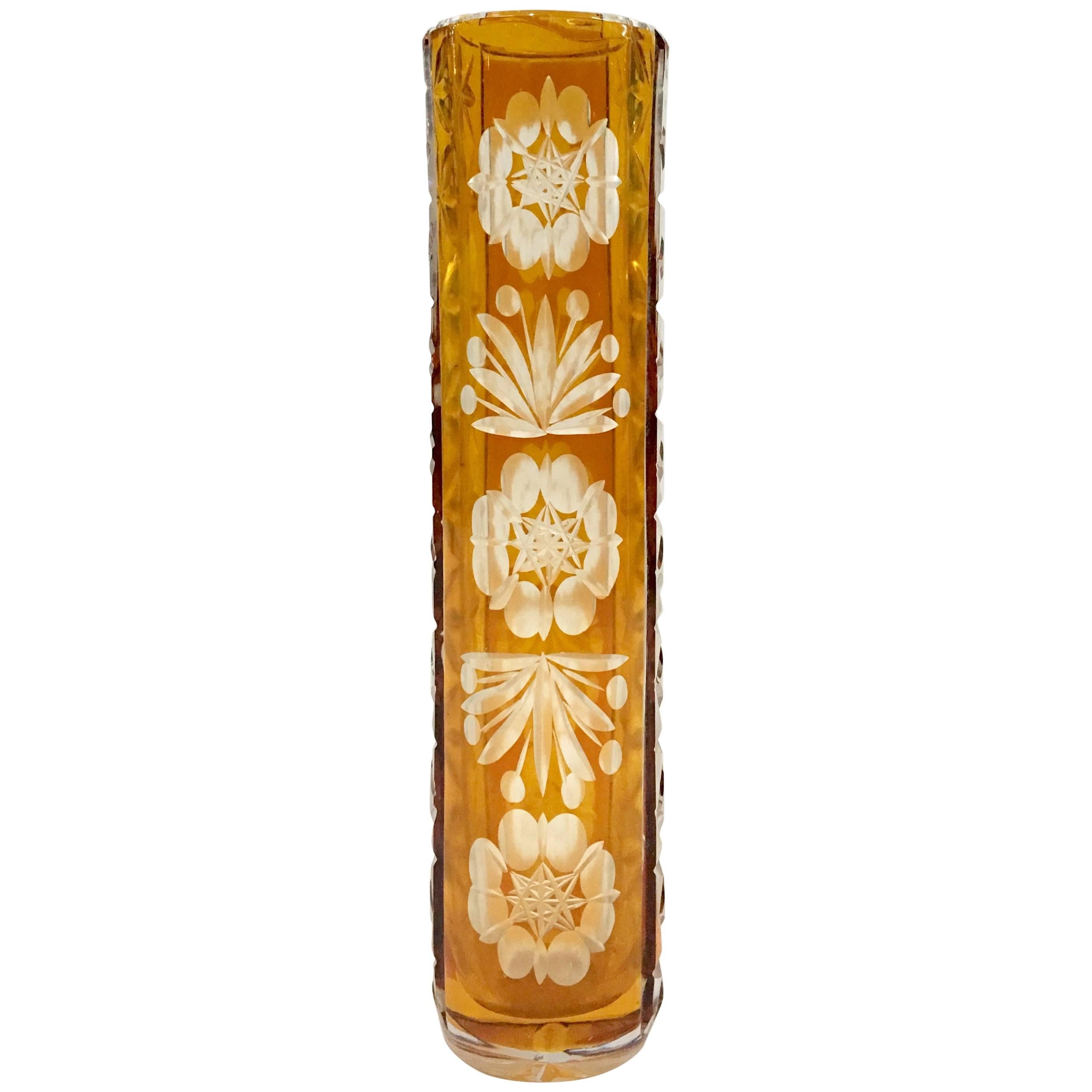 20th Century Bohemia Crystal Cut To Color Bud Vase