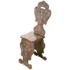 Antique 18th Century Italian Walnut Sgabello Hall Chair